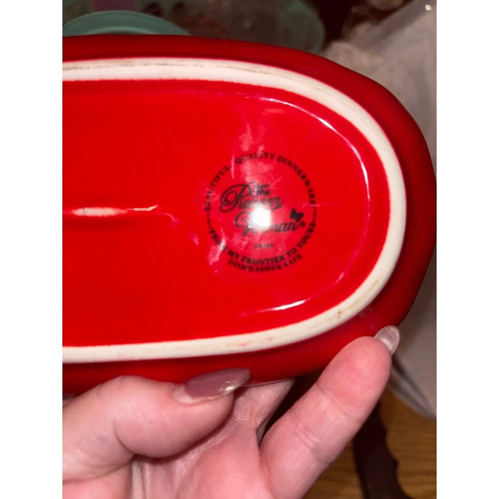 The Pioneer Woman Floral Butterfly Ceramic Butter Dish Red Scalloped Base